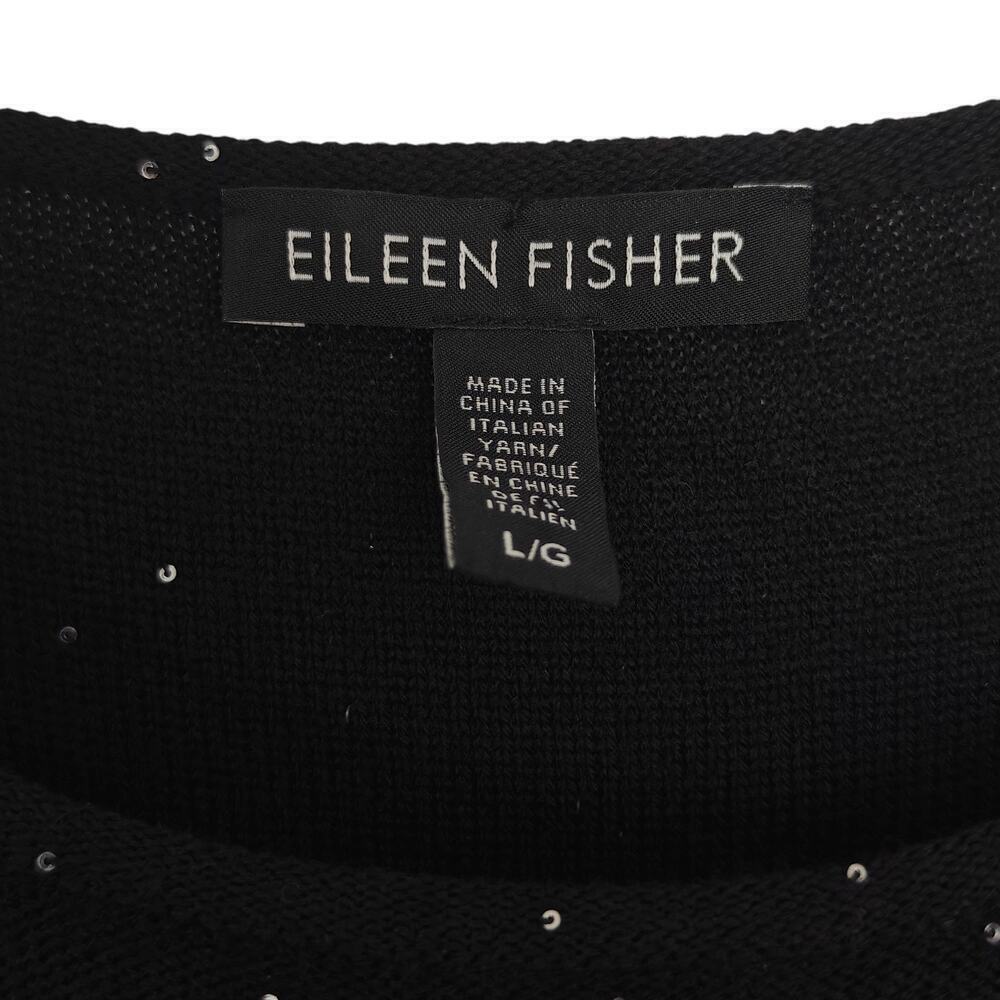 Eileen Fisher Merino Wool Sparkle Sweater Womens Size Large Black Soft Cozy - Picture 3 of 7